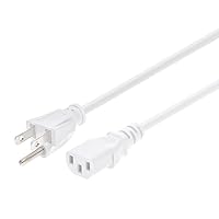 Monoprice Power Cord - NEMA 5-15P to IEC 60320 C13, 18AWG, 10A/1250W, 125V, 3-Prong, 6ft, White