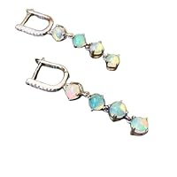 925 Sterling Silver Natural Round Ethiopian Fire Opal Wedding Lever Back Earring Gift