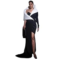 Kajol Color Blocked Gown with Attached wrap and Slit with Earring