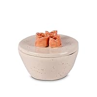 Ceramic Keepsake urn Ivory with Orange Roses | This Ivory Ceramic Keepsake urn with Orange Roses is Made in a Modern Pottery Where The Craft and Love for The Work Stands Central.