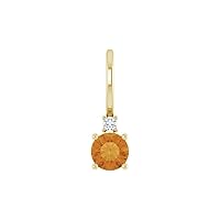 14k Yellow Gold Round Natural Citrine 4mm 0.015 Carat Diamond I1 G h Polished and .015 Pendant Necklace Jewelry for Women