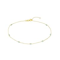 14k Yellow Gold Fivelight Blue enamel Evil Eye Adjustable Bracelet Anklet Jewelry for Women - Length Options: 10 7.25