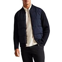 Ted Baker Men's Spores Quilted Front Knit Back Navy Blue Jacket Outerwear Coat