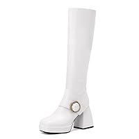 Ladies Black and White high Heels Platform Knee high Boots Ladies Autumn and Winter Boots Party Shoes