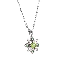 925 Sterling Silver Peridot, Alexandrite and White Topaz Gemstone Floral Pendant With Chain 925 Hallmarked Jewelry | Gifts For Women And Girls