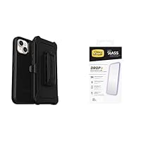 OtterBox iPhone 14 & iPhone 13 Bundle: Defender Series Screenless case (Black) & Alpha Glass Series Antimicrobial Screen Protector