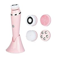 4-in-1 Electric Powered Facial Cleansing Brush Exfoliating Brush And Face Massager Skin SPA Kit, Rechargeable Waterproof Deep Cleansing And Soft Touch, For Skin Care and Beauty. (Pink)