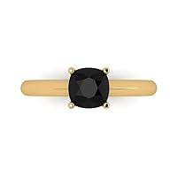 0.95ct Cushion Cut Solitaire Genuine Natural Black Onyx 4-Prong Classic Statement Designer Ring 14k Yellow Gold for Women