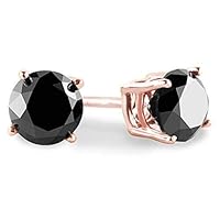0.65 to 0.85 Carat Natural Black Diamond Round Stud Earrings for Women or Men in 14k Gold (I1-I2, cttw) Screw Back by VVS Gems