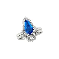4 CT Vintage Coffin Shaped Blue Sapphire Engagement Rings Set Women Art Deco Bridal Ring Set 925 Silver Sapphire Wedding Ring Set Coffin Ring Set