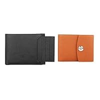 Tan & Black Synthetic Leather Bi Fold Men's Wallet Pack of 2