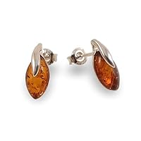 Silver earrings for women studs, Small amber stud earrings, Birthday Gift for Mom, Gift for Mother, Honey amber earrings