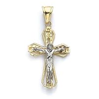 14k Two Tone Gold Large Double Layer Religious Faith Cross Pendant Necklace Jewelry Gifts for Women