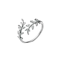 Gold or 925 Sterling Silver Olive Vine Ivy Leaf Diamond Leaves Nature Themed Delicate Wrap Around Resizable Adjustable Minimalist Ring Rings