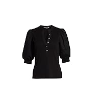 Women's Solid Black Coralee Puff-Sleeve Stretch Cotton Top