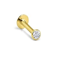 14k Solid Yellow Gold Threadless Push Pin Nose Ring Stud 1.5mm, 2mm, 2.5mm or 3mm Bezel CZ 18G, 16G