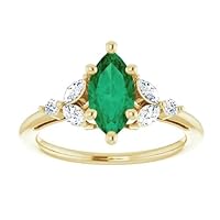 Vintage Marquise Emerald Ring Platinum, 3 CT Trillium Green Emerald Engagement Ring, Elvish Emerald Ring, Woodland Marquise Emerald Ring, May Birthstone, Wedding Ring, Bridal Ring, Perfact for Gift