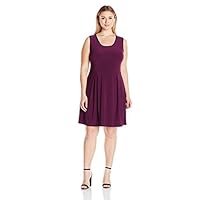 Star Vixen Women's Plus Size Sleeveless Inverted Pleated Waist Short Dress with Contrast Piping