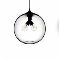 Modern Glass Ball Single Head 2-Light Chandelier 7 Color Ceiling Pendant Lamps E27 Cord LamparasHanging Lamp for Restaurant Living Room Bar Flush Mount Light (Color : Clear)