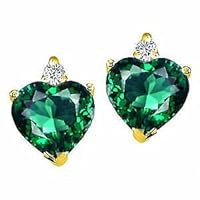 14k Yellow/White Gold Plated 2.03ct Heart Green Emerald Stud Earrings