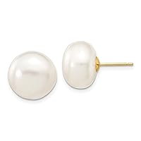 14K Yellow Gold 3 4mm White Button Freshwater Cultured Pearl Stud Earrings