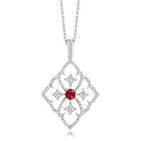 0.37 CT Round Cut Created Ruby & Diamond 14k White Gold Over Vintage Pendant Necklace