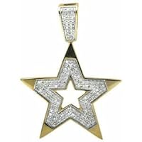 10K Yellow Gold Plated Five Point Star 1 Inch Religious Diamond Pendant Charm 2 Ct