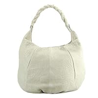 Italian Made Light Gray Leather Large Hobo Bag with Pouch