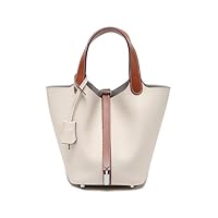 Genuine Leather Soft Bucket Bag for Women Fashion Lock Design Handbags Vegetable Basket Satchel with Top Handle Bags