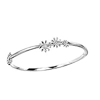 Young Girls Sterling Silver Diamond 3 Flowers Hinged Bangle