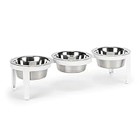 Vision Triple Diner - 3 Bowl Dog Feeder - Small to Medium Dogs - Multi-Dog Feeding Station - UV Weather Resistant - No Noise - Indoor/Outdoor (White, Small - 5.5