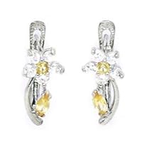 14k White Gold November Yellow CZ Flower and Leaf Leverback Earrings Measures 16x6mm Jewelry for Women