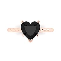2.0 carat Heart Cut Solitaire Rope Twisted Knot Natural Black Onyx Proposal Bridal Wedding Anniversary Ring 18K Rose Gold