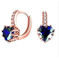 2.80Ct Heart Brilliant Cut Blue Sapphire Hoop Earrings in 14k Rose Gold Plated