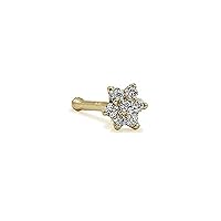 14K Yellow Gold Plated 925 Sterling Silver Round Cut Cubic Zirconia Wedding Flower L Bend Nose Stud Pin for Women's