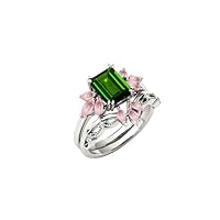 1 CT Chrome Diopside Engagement Ring Set For Women Emerald Cut Chrome Diopside Wedding Ring Set 14k Gold Chrome Diopside 2 Piece Bridal Ring Set Antique Anniversary/Promise Ring Set