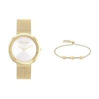 Calvin Klein Women's Quartz Gold Plated Mesh Bracelet Watch with Gold Plated Chain Bracelet