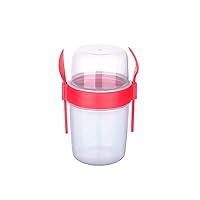On the Go Cups, Take and Go Cup with Topping Cereal or Oatmeal Container, Portable Lux Cereal To-Go Container with Top Lid Granola & Fruit Compartment (Red)
