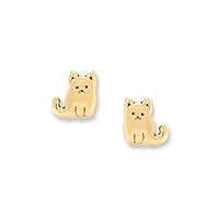 14k Gold Plated 925 Sterling Silver Sitting Kitty Cat Stud Earrings 5.4mm X 5mm Jewelry for Women