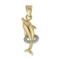 14k Two Tone Gold Dolphin Hoop Pendant Necklace Jewelry for Women