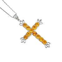RKGEMSS Natural Citrine Cross Pendant Necklace, 925 Sterling Silver, Yellow Crystal Jewelry, Holy Cross Pendant, Gift For Her, November Birthstone.