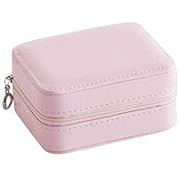 AN207 Jewelry Box with Mirror Zipper PU Leather Travel Earrings Ring Storage Case Necklace Bracelet Girl Gift Small Jewelry (Color : Pink)