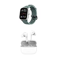 Amazfit GTS 2 Mini Fitness Smart Watch (Saga Green) + PowerBuds Pro True Wireless Earbuds (White) Bundle, Heart Rate Monitor, Earbuds w/Active Noise Cancellation, Watch has Alexia Built-in
