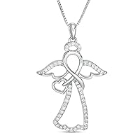 0.20 CT Round Created Diamond Angel Fashion Pendant Necklace 14k White Gold Finish