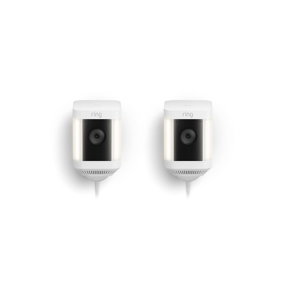 Introducing Ring Spotlight Cam Plus, Plug-In | Two-Way Talk, Color Night Vision, and Security Siren (2022 release) | 2-pack, White