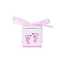 12pc/lot Baby Shower Baby Candy Box Cute Babyshower Party Boxes Little Feet Printed Pink Lovely Candy Small Gift Box (Pink)