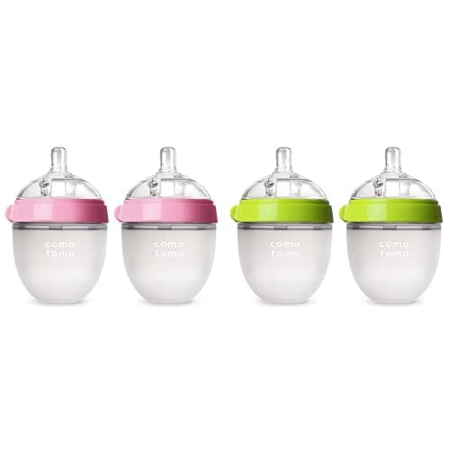 Comotomo Baby Essential Bundle Baby Bottle Set - Pink 5 oz & Green 5 oz Bottle with Nipples