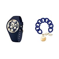 ICE-WATCH - ICE Flower Twilight Daisy - Blue Women's Wristwatch with Silicone Strap - 019208 (Medium) +ICE - Jewelery - Chain Bracelet - Lazuli Blue - Gold