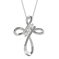 0.3 Cttw Round Cut Moissanite Diamond Cross Pendant Necklace In 925 Sterling Silver With 18