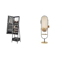 SONGMICS Full-Length Floor Mirror, 3-in-1, Modern Standing Full Body Boho Mirror, Round Mirror, LED Jewelry Armoire with Full-Length Mirror ULFM007Y01 & UJJC025B01